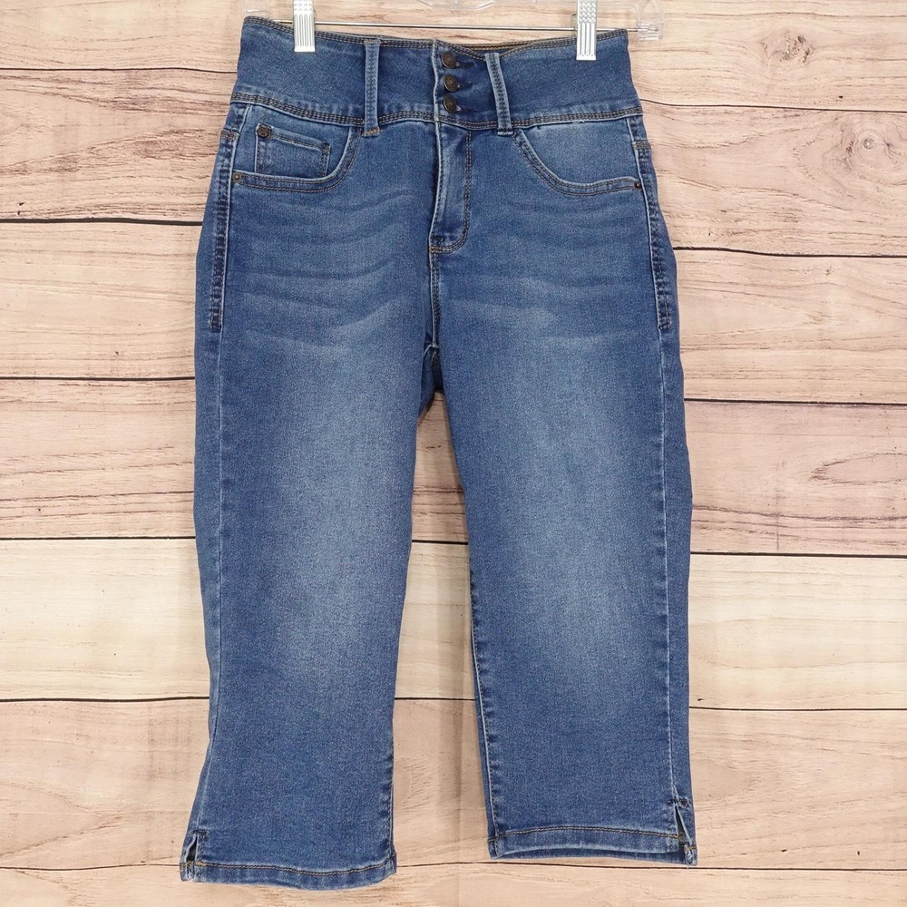 Curve Appeal Capri Jeans Womens 4 Blue Med Wash High Rise Stretch 25x16.5 Denim